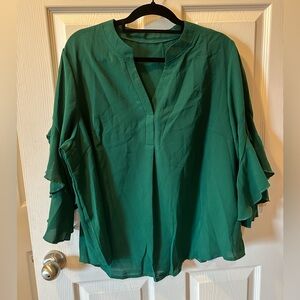 SHEIN Curve 2XL Green Women's Top Large 3/4 Bell Sleeves V-Neck NWOT